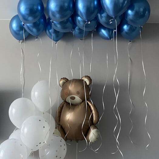 Шары на выписку для мальчика 💙 Набор шаров в роддом | День рождения малыша с Мишкой