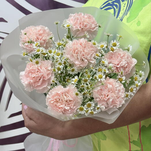 Букет«Цвет нежности»🌸Ромашки и диантусы
