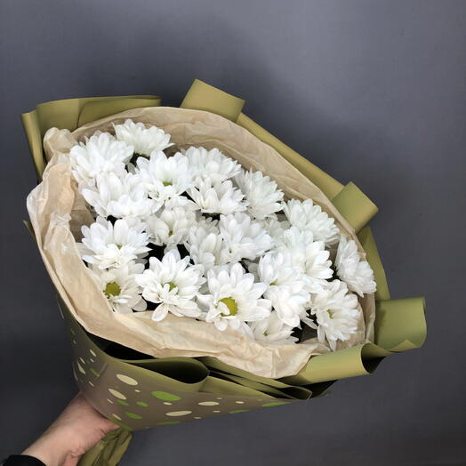 Букет ромашковых хризантем в фисташковой упаковке☘️