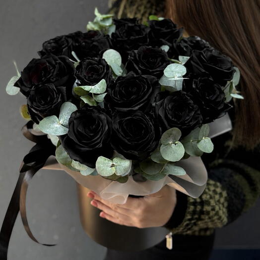 Черные розы в коробке 🖤 17 штук