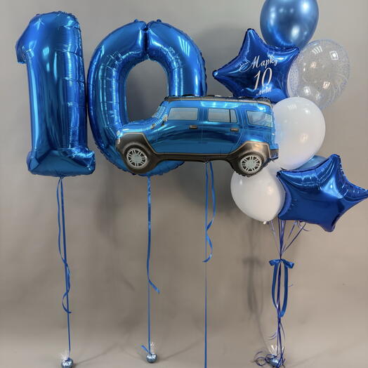 Для юного гонщика: фольгированная цифра, джип и персональный фонтан 🩵