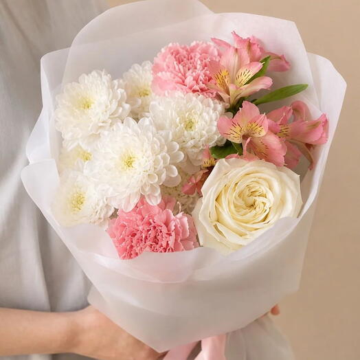 💐Стильный букет микс с розой и хризантемой / в наличии сегодня