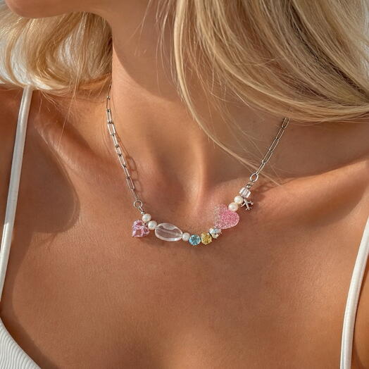 Колье ручной работы с жемчугом и Swarovski — подарок девушке