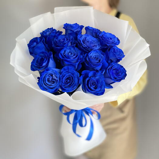 Букет синие розы 15 шт💙