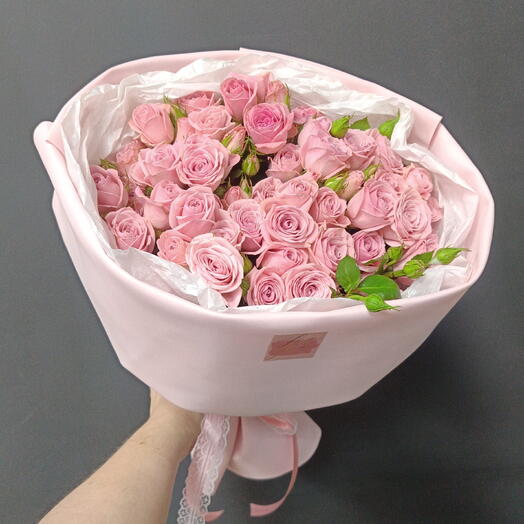 Круглый букет с кустовыми розовыми розами 🌸Кустовая роза 🩷Розовые розы