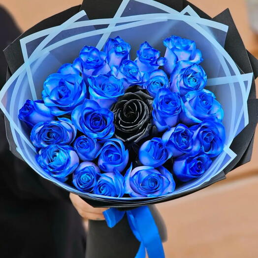 Букет 25 розочек 💙🖤