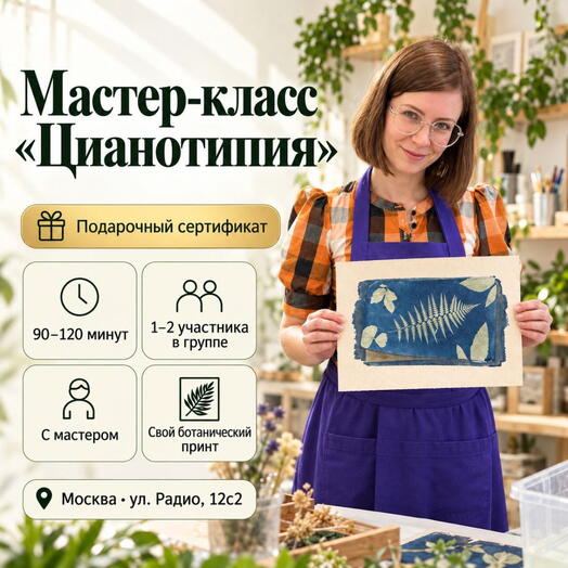 Подарочный сертификат «Мастер-класс Цианотипия» (90 - 120 минут, 1 человек)