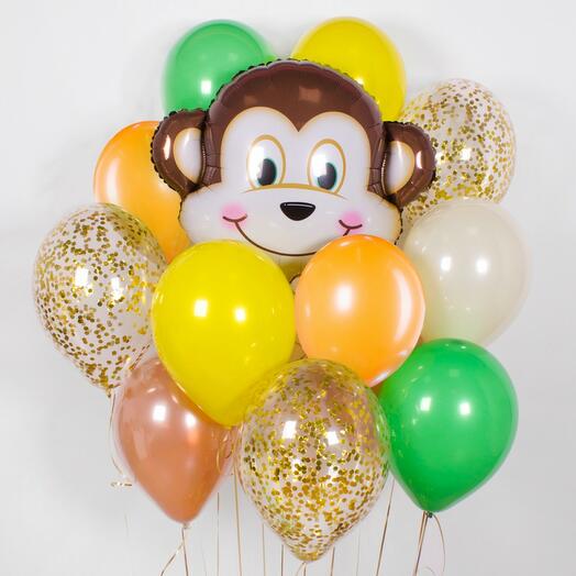 A bright bouquet of 12 balloons "Monkey tricks"
