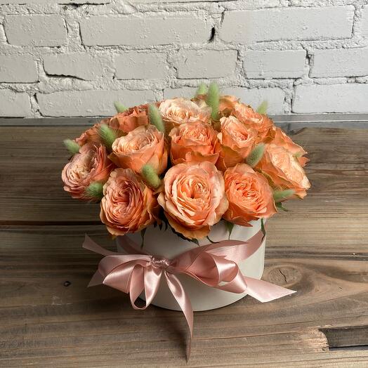 Caja con 19 rosas Cajalas ramitas de Lagurus