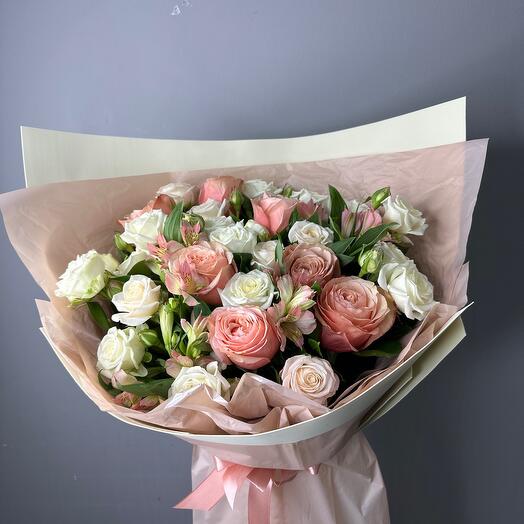 Ramo de Peonía rosa arbusto, rosa cajala, alstromeri