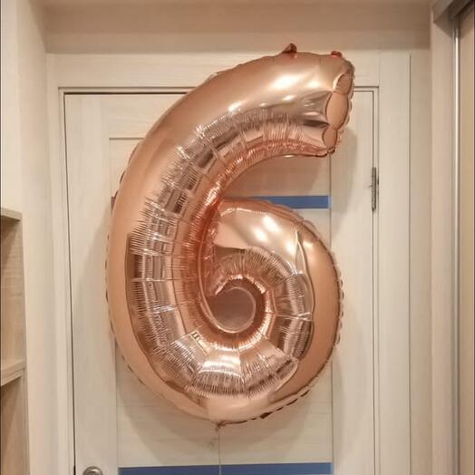 Шар-цифра "6", цвет розовое золото