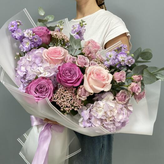 Author's bouquet of hydrangeas and roses