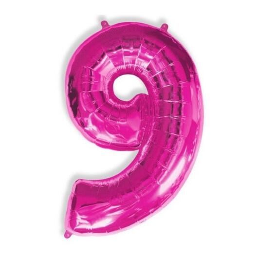 Шар-цифра "9" гелиевый, цвет фуксия