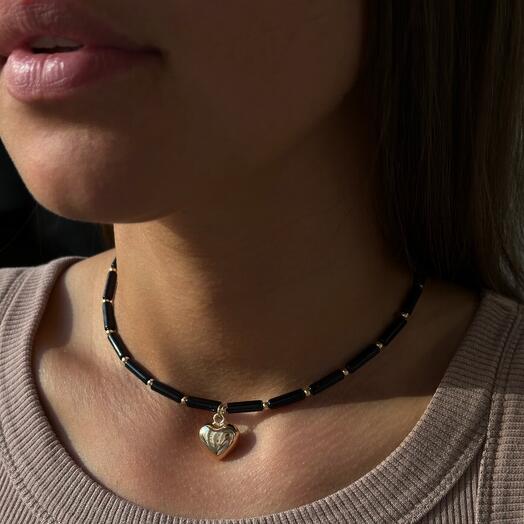 Чокер из трубочек оникс с сердечком