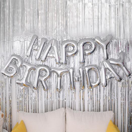 Гирлянда Happy Birthday шары буквы серебро