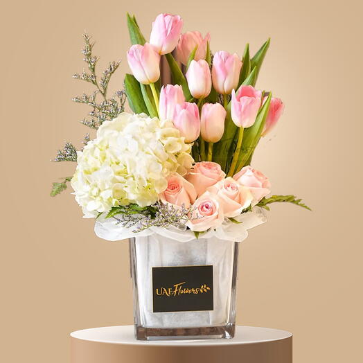 Tulips, Roses   Hydrangeas In A Vase