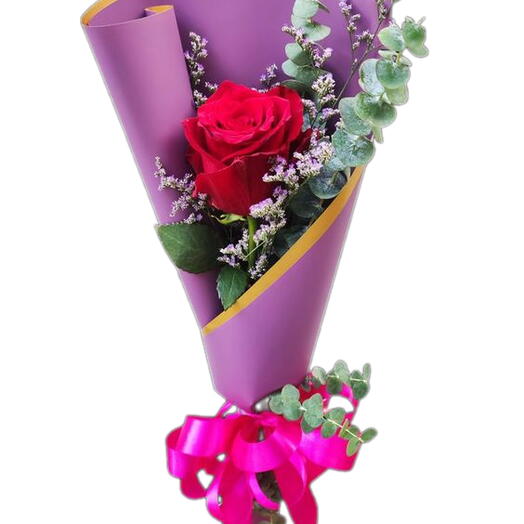 1 Tane Kırmızı Gul-Mor ambalaj kağıdına(1 Red Rose-Plated in purple wrapping paper)