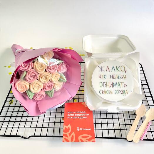 Бенто торт с букетом из шоколада для мамы  131а