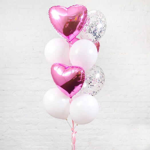 Набор воздушных Шаров (гелий) 9 ш, розовый белый. Set of helium balloons 9 pcs, pink white