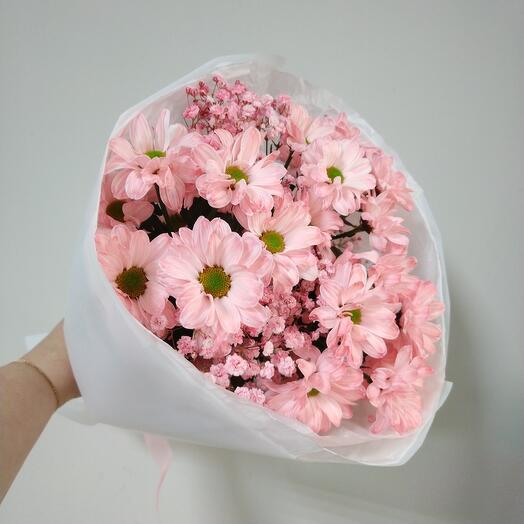 Персиковые ромашки для самой нежной Милашки 🥰 букет из хризантемы и гипсофилы 🌸 8бмнк 8бмнг