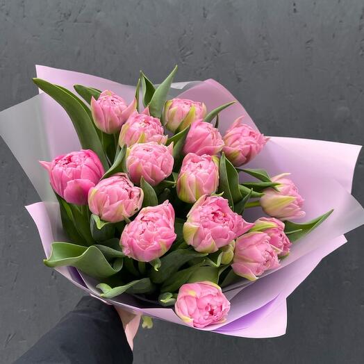 Букет пионовидных тюльпанов 15 нежно-розовых
