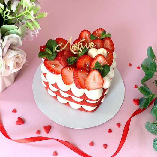 Бенто торт Сердце 500 гр. Медовик с клубникой.Маме, жене, подруге,на день рождения