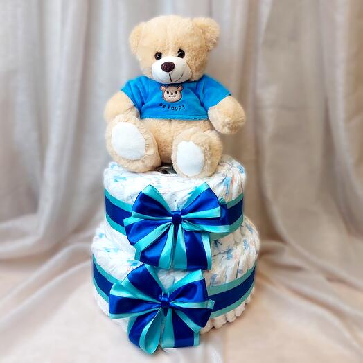 Торт из памперсов для Новорожденного (синий)