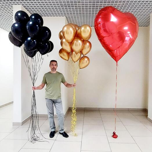 Набор шаров с гелием: сердце 60" и 30 латексных шаров 12"