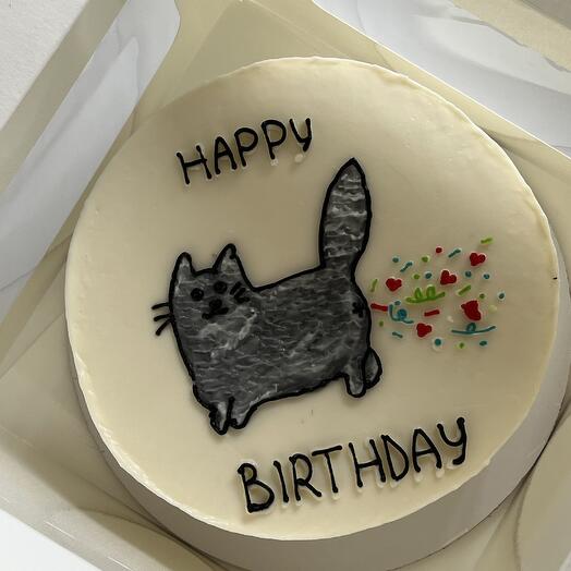 Бенто-торт 800гр с надписью «happy birthday» и рисунком кота