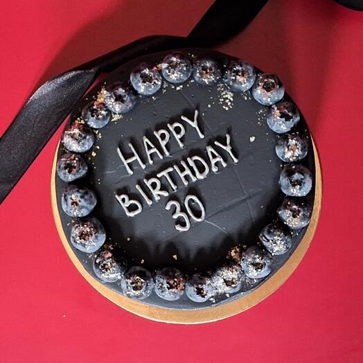 Бенто-торт XL чёрный Happy Birthday со свежей голубикой мужчине, мужу, любимому