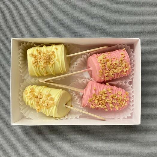 Набор 4 шт. бананов в белом и розовом шоколаде