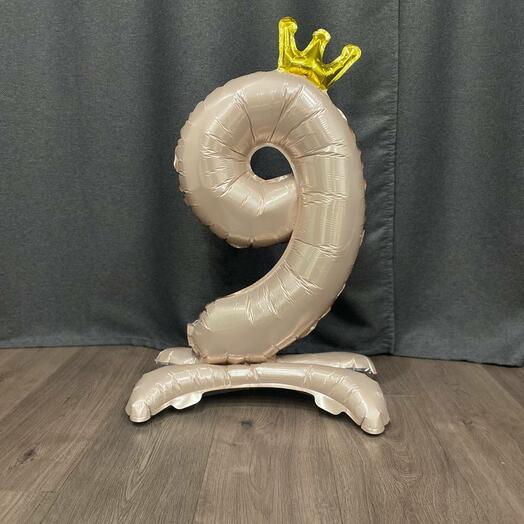 Цифра розовая с короной напольная «9»