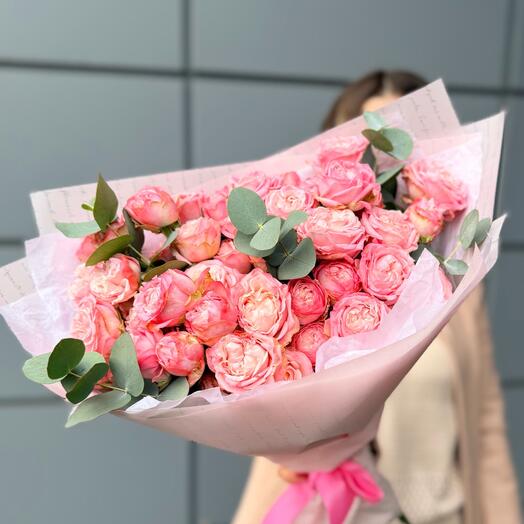 ❗️Акция❗️Пионовидные персиковые розы с эвкалиптом 💗