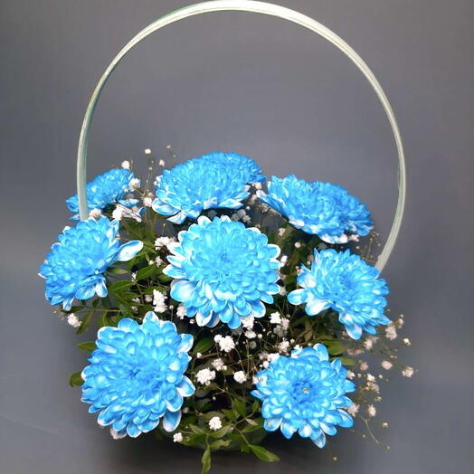 Корзина с хризантемой (голубой)