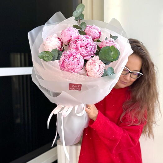 Дуо букет пионы+эвкалипт «Для ЛЮБИМОЙ»