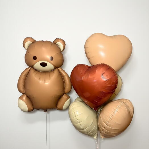 Воздушные шары мишка с сердцами
