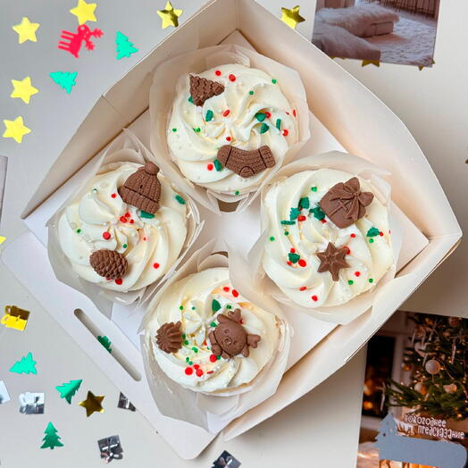 Новогодний набор 4 капкейка