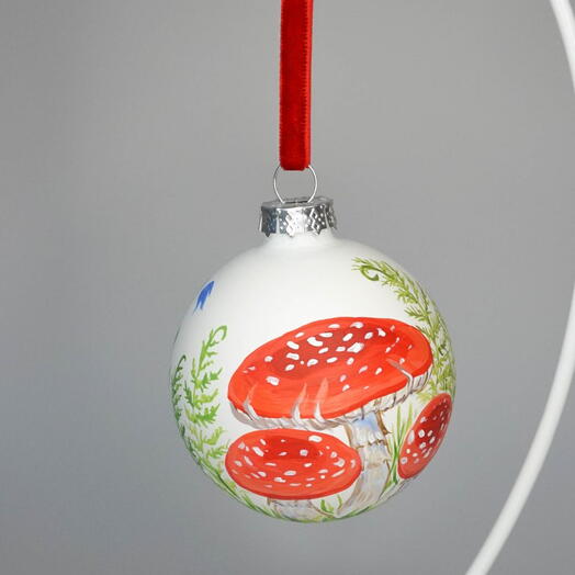 Стеклянный ёлочный шар "Лесные грибы" ручная роспись