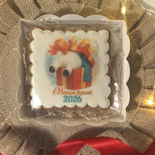 Имбирный пряник Лошадки 10×10 см (оживающий) в подарочной упаковке