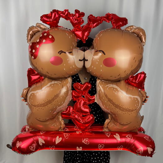Воздушный шар с мишками любовь на подставке (ВОЗДУХ). Balloon with bears love on stand (WITH AIR)