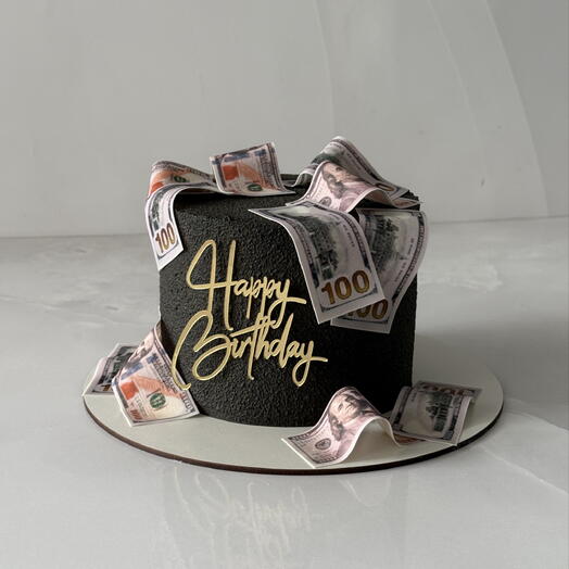 Торт «с днем рождения», «happy birthday  с долларами, с деньгами в подарок