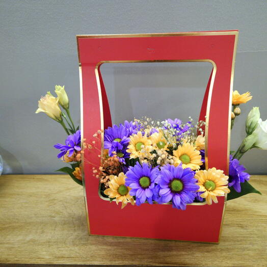 Cheerful Blue   Yellow Mix in Red Gift Bag
