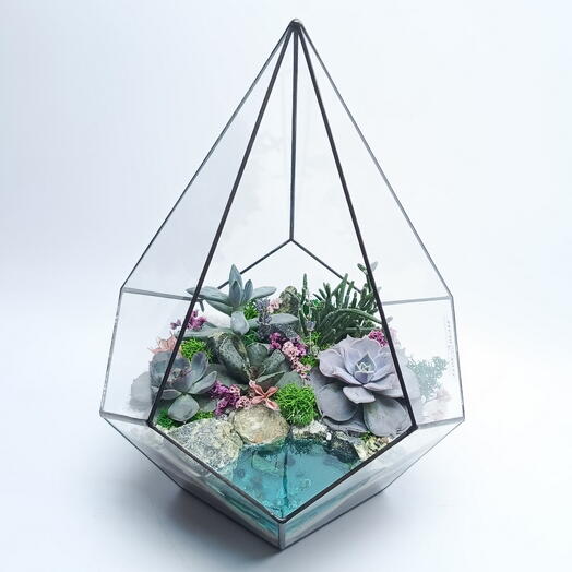 Florarium with succulents "Velvet tenderness" with lake drop 22x30cm