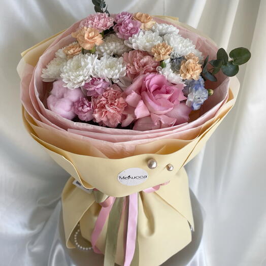 Дофаминовый букет с ажурной розой и хризантемой🌸