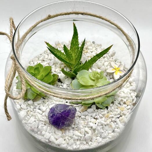 «Баночка живой гармонии» - флорариум с натуральным аметистом