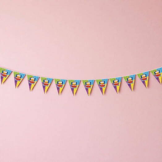 Гирлянда-флажки «Торт Happy Birthday»