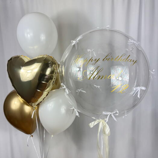 Набор Шаров шар гигант Баблс с надписью золото, бантики 6шт. Helium set Giant Bubble with text gold, bows 6pcs