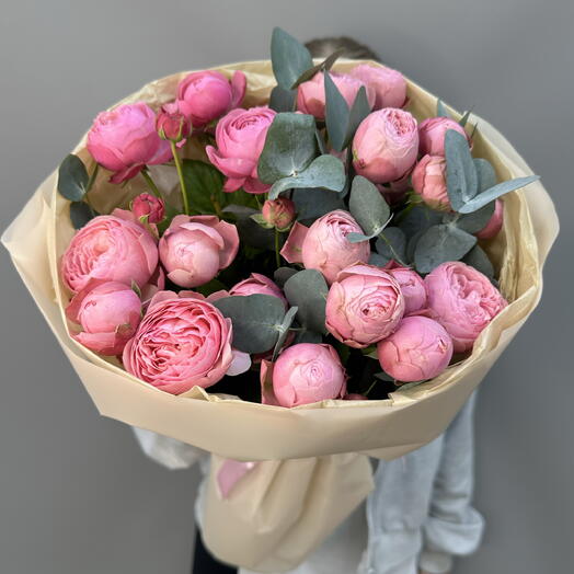 5 шт пиновидных роз с эвкалиптом🌸