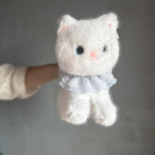 Мягкая игрушка «Белый котёнок с розовыми ушками» 25 см