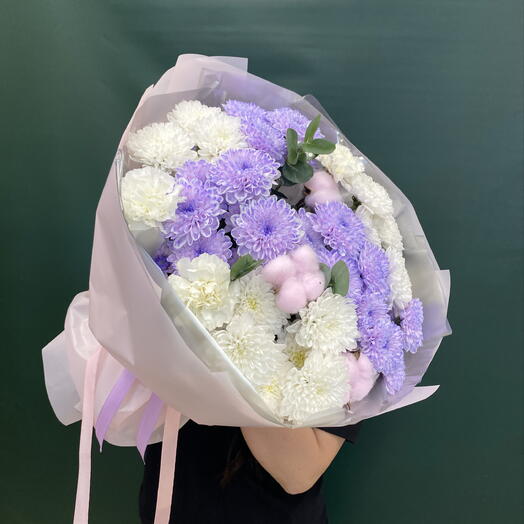 Букет хризантем с хлопком💜